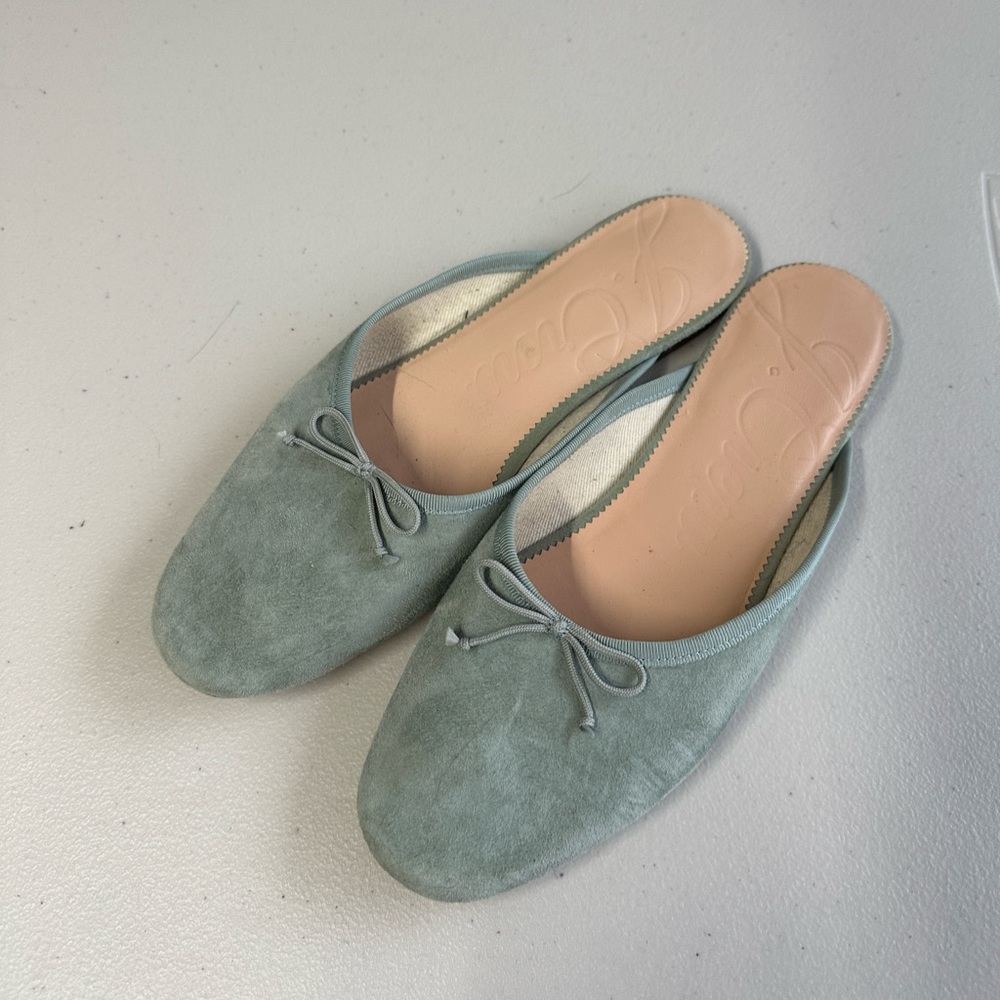 Jcrew Suede Flat Mules in Light Sage